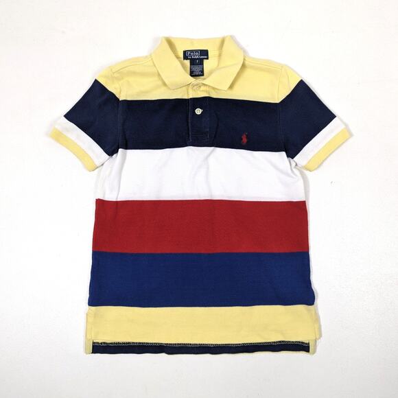 Vtg Polo Ralph Lauren Shirt Boys Sz 7 Colorblock Stripe Short Sleeve Preppy - Picture 1 of 6